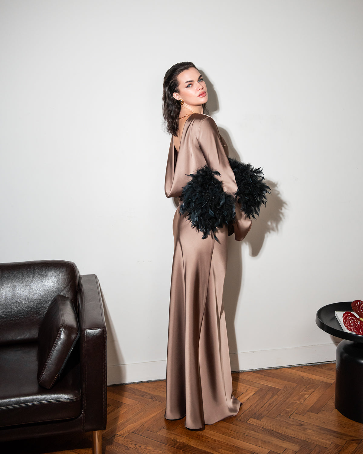Bella Maxi Dress with Open Back in Cappuccino